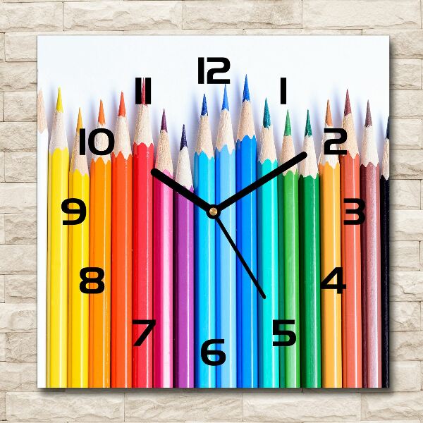 Horloge murale carrée Crayons de couleur