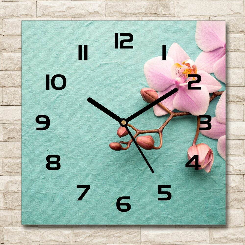 Horloge carrée en verre Orchidée