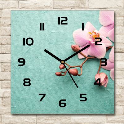 Horloge carrée en verre Orchidée