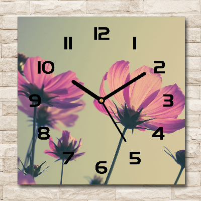 Horloge murale carrée Fleurs roses