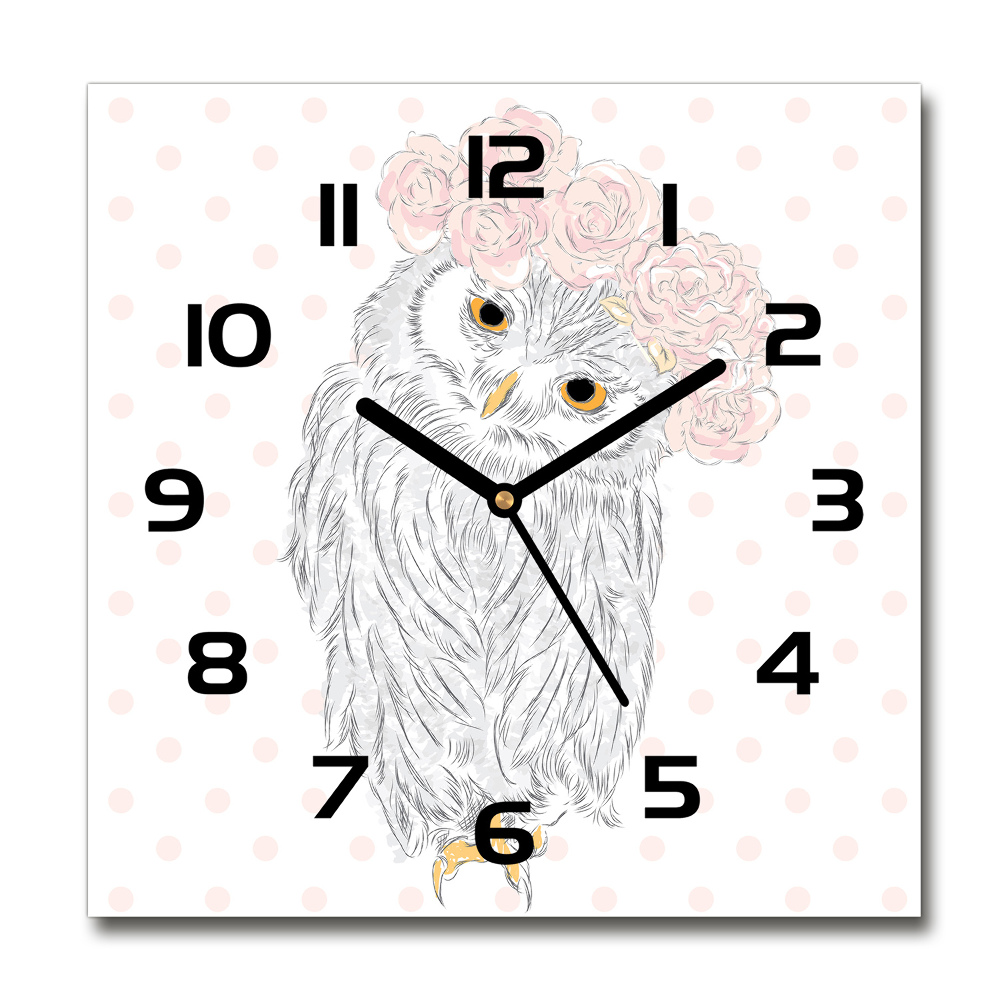 Horloge murale carrée Hibou dans une guirlande