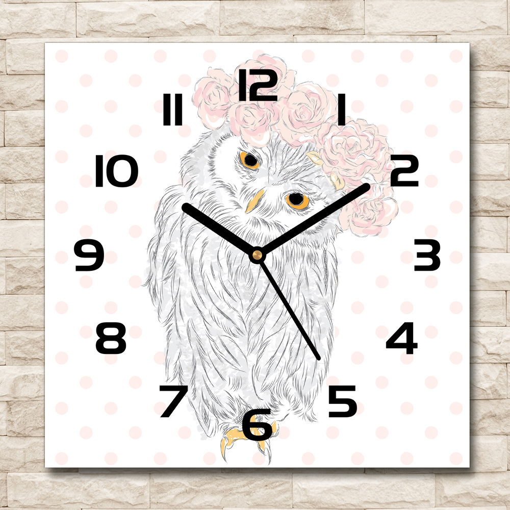 Horloge murale carrée Hibou dans une guirlande