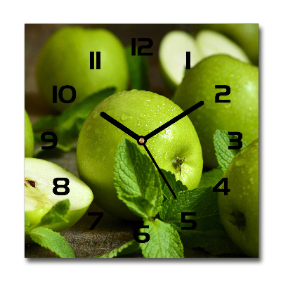 Horloge carrée en verre Pommes vertes
