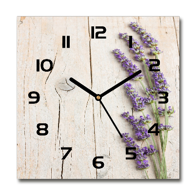 Horloge carrée en verre Lavande sur bois