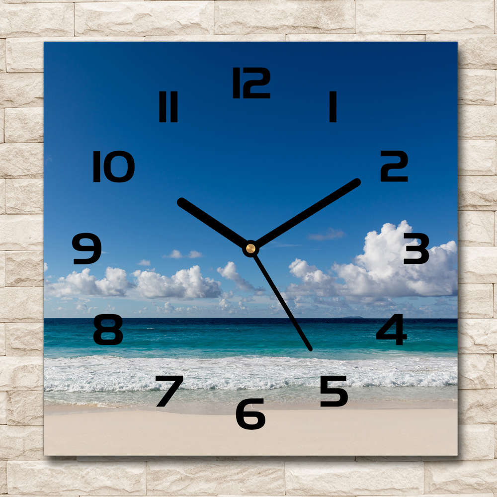 Horloge murale carrée Plage Seychelles