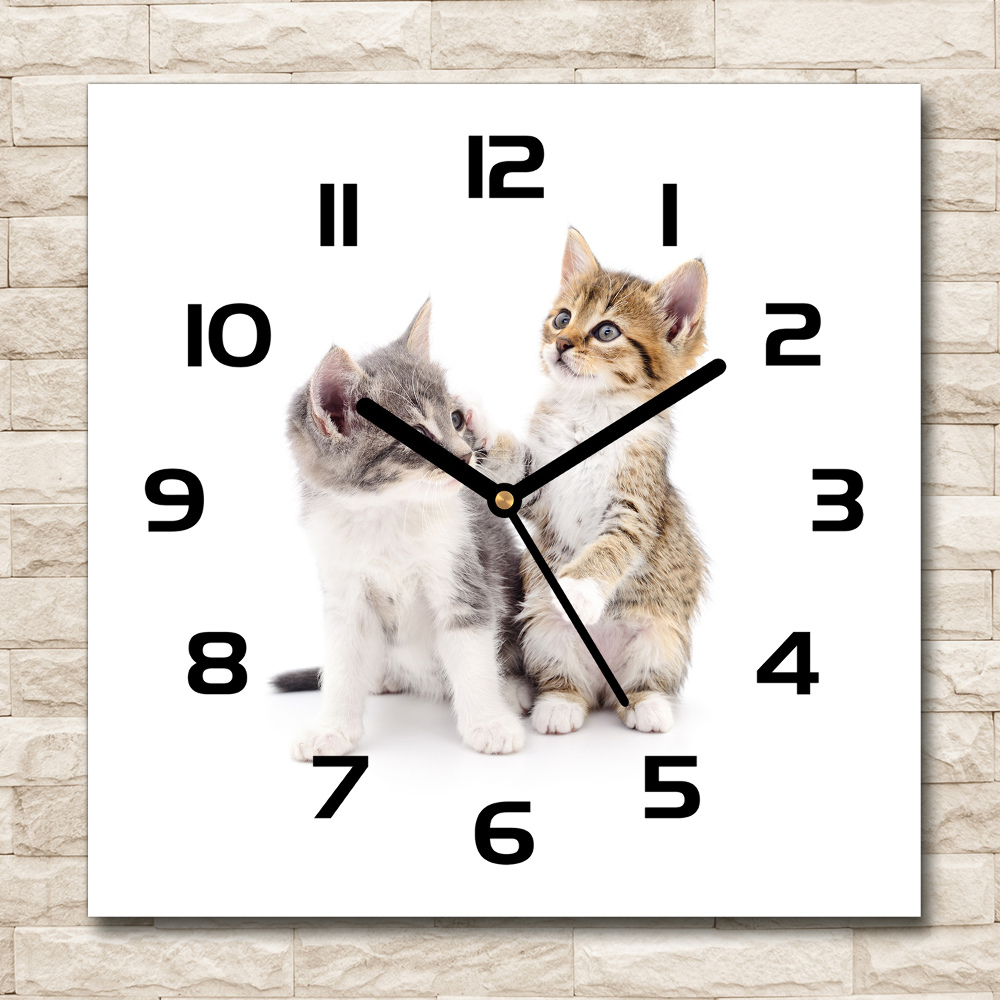 Horloge murale carrée Deux petits chats