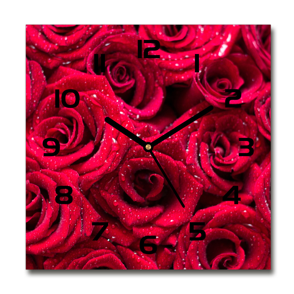 Horloge carrée en verre Gouttes sur roses