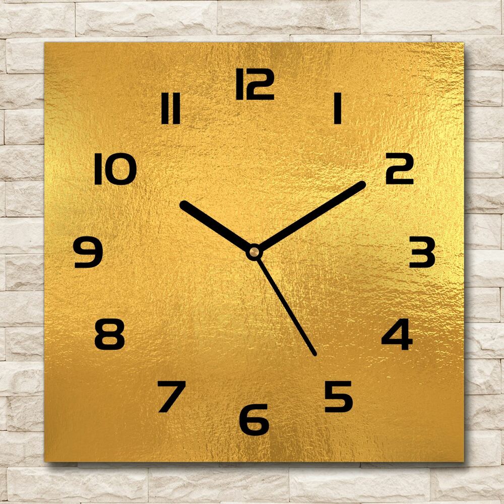 Horloge carrée en verre Fond en feuille d'or