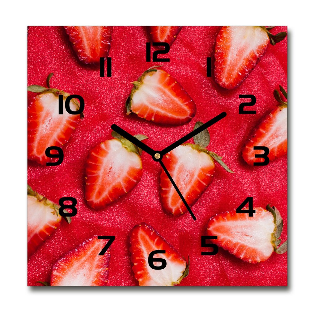 Horloge murale carrée Fraises coupées en morceaux