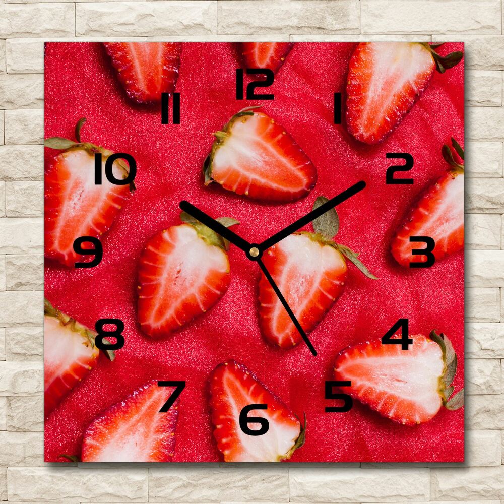 Horloge murale carrée Fraises coupées en morceaux