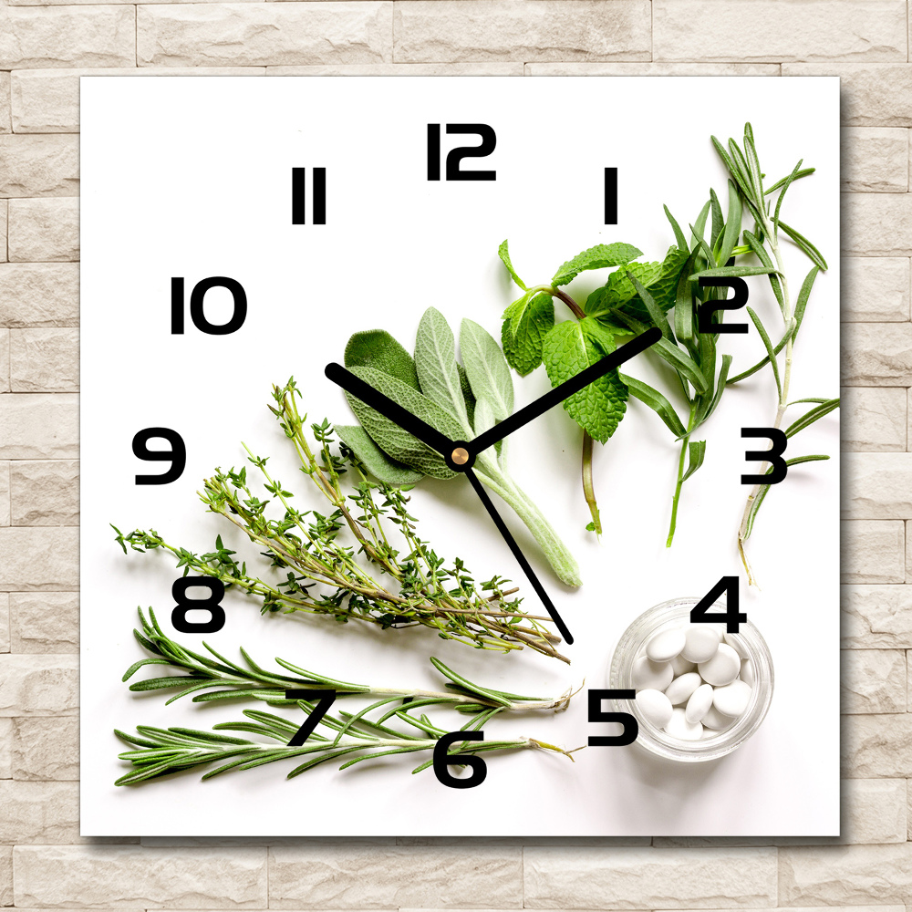 Horloge carrée en verre Herbes