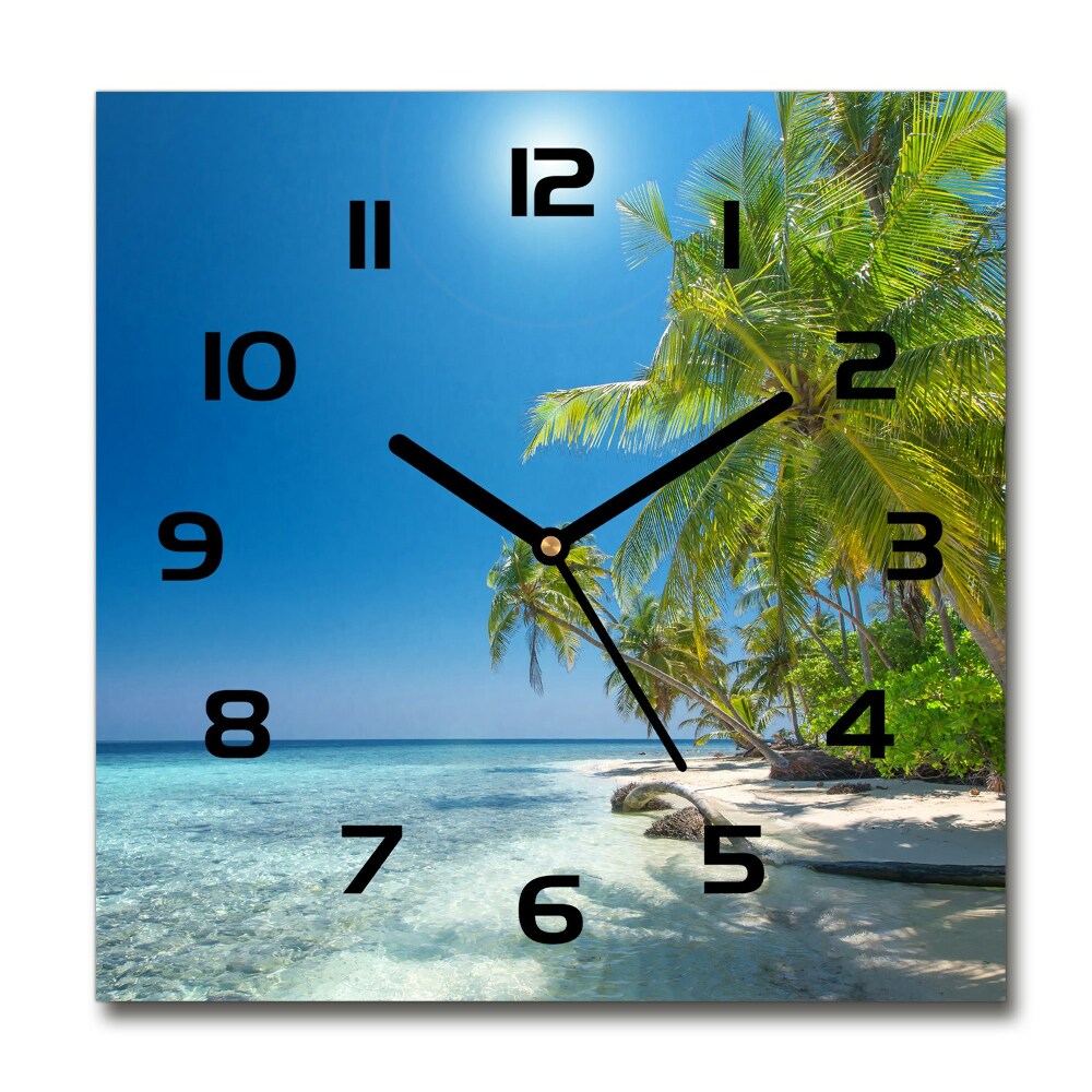 Horloge carrée en verre Plage des Maldives