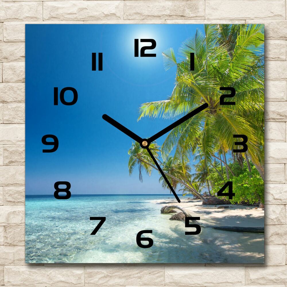 Horloge carrée en verre Plage des Maldives