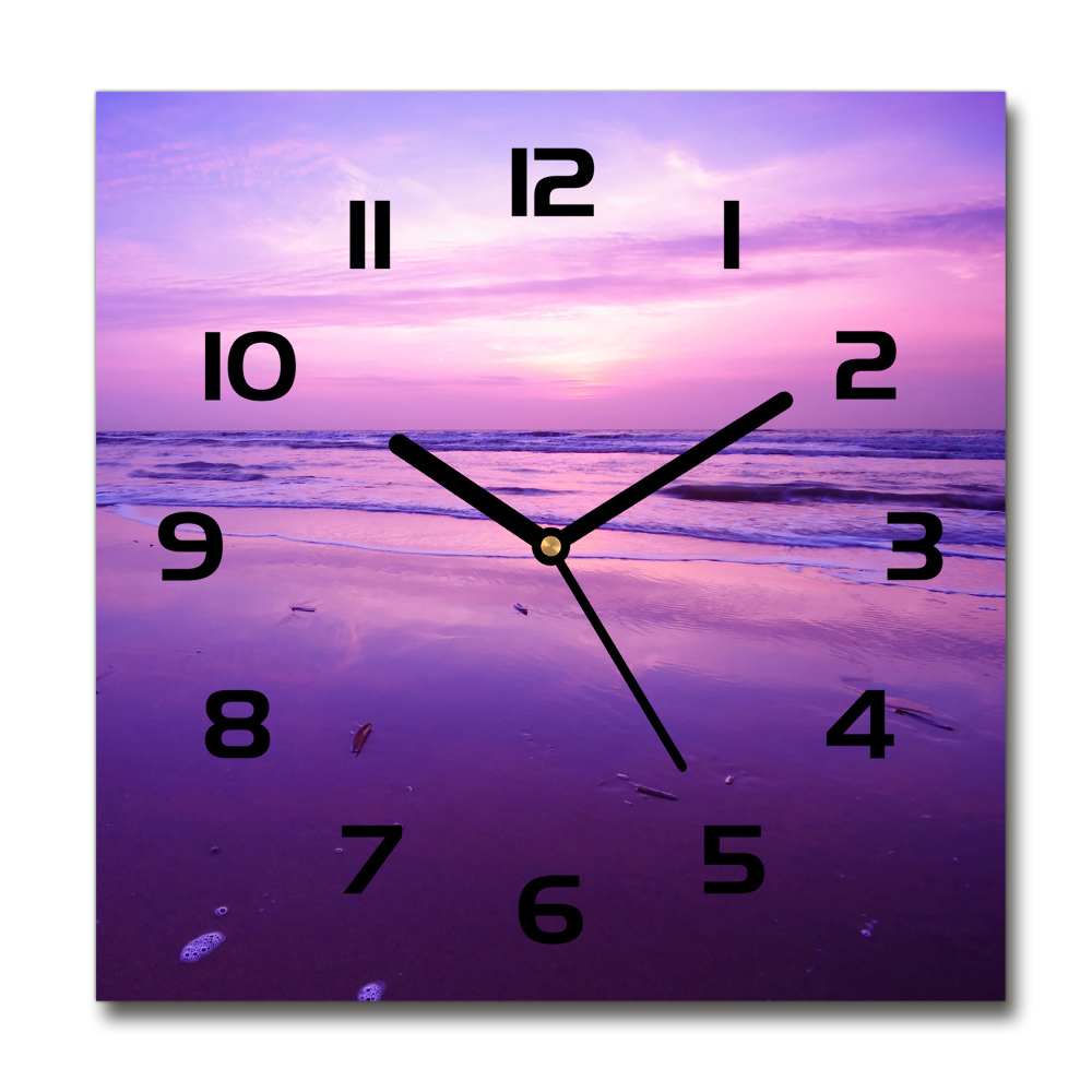 Horloge carrée en verre Mer au coucher du soleil