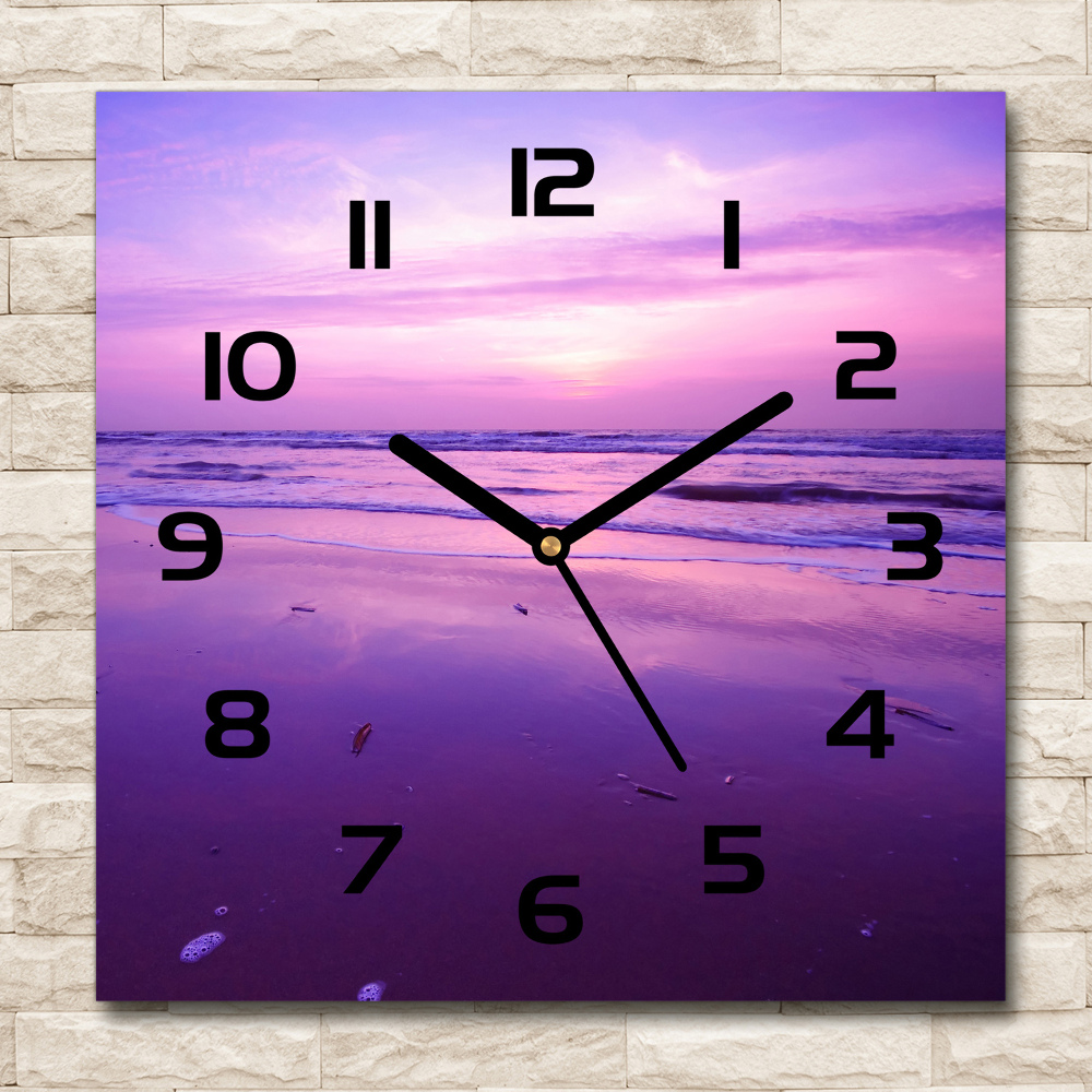 Horloge carrée en verre Mer au coucher du soleil