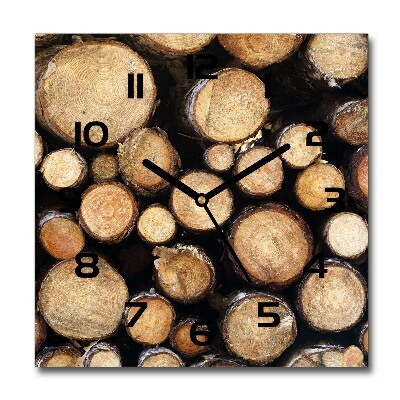 Horloge carrée en verre Bûches de bois