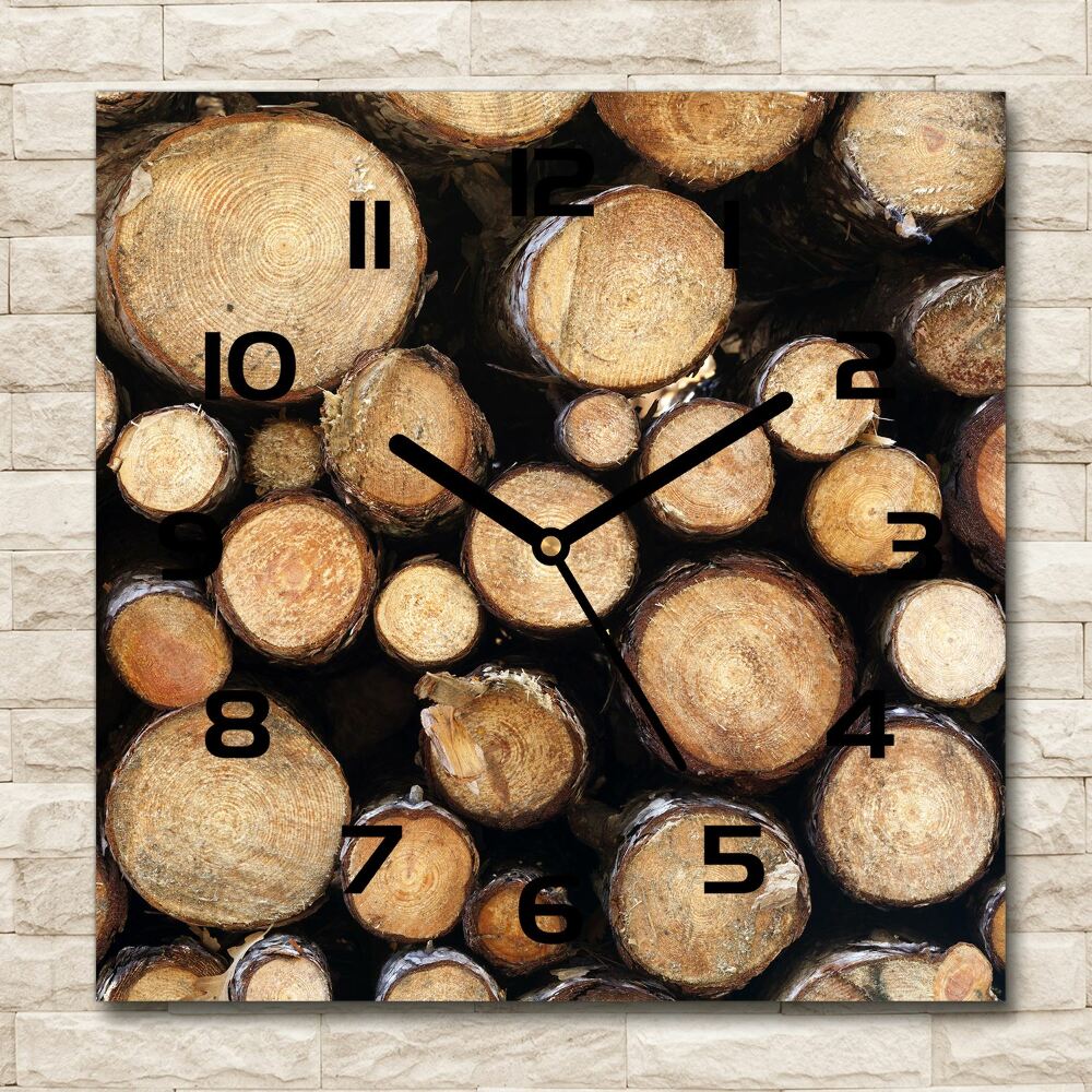 Horloge carrée en verre Bûches de bois