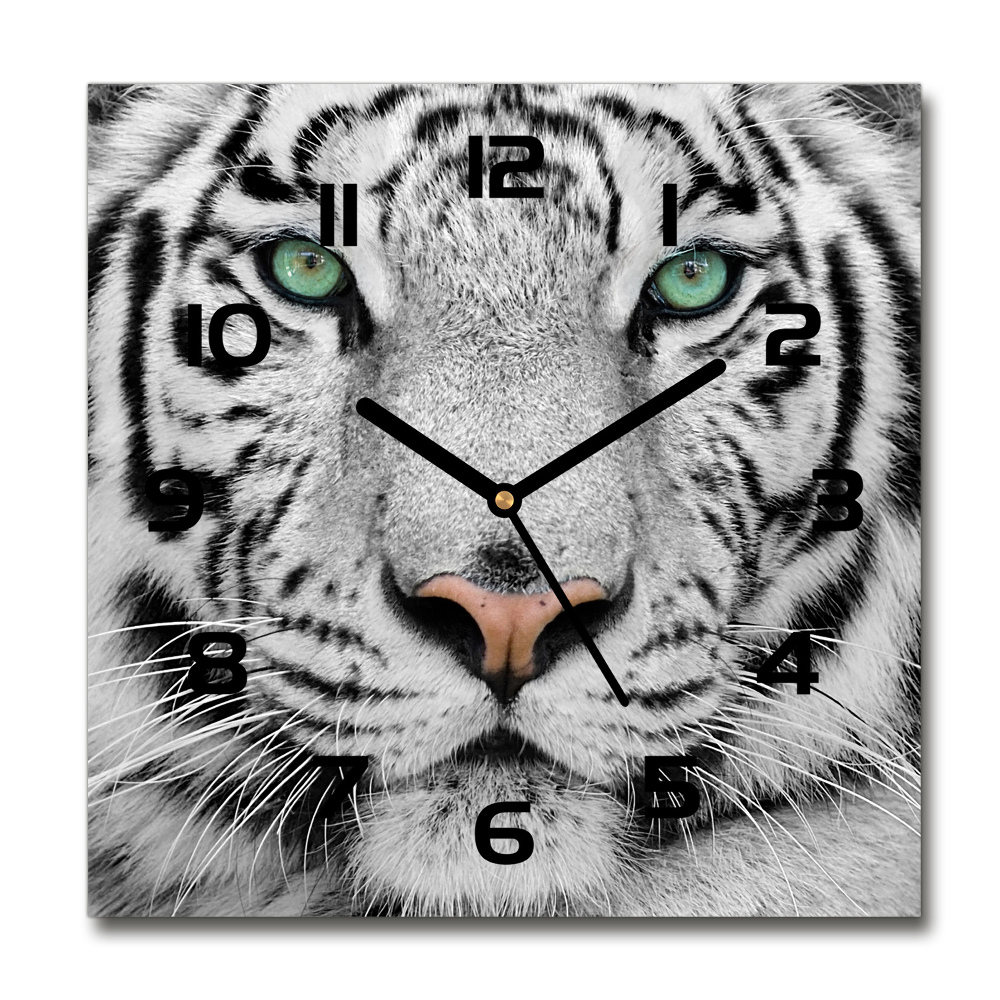 Horloge carrée en verre Tigre blanc