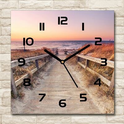 Horloge carrée en verre Chemin vers la plage