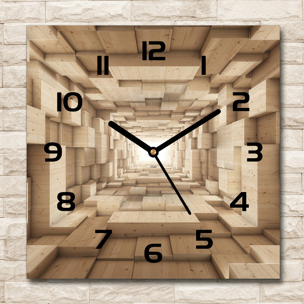 Pendule carrée en verre Tunnel en bois