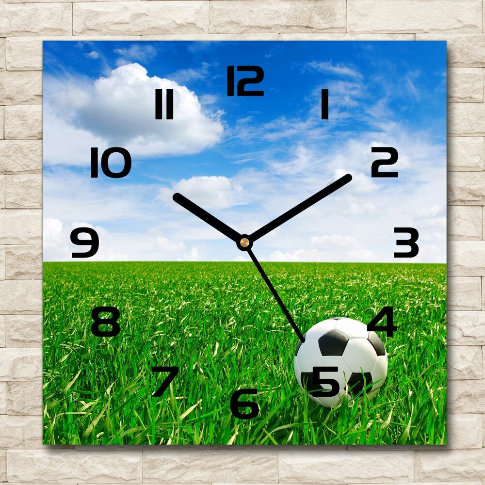 Horloge carrée en verre Football sur le pré