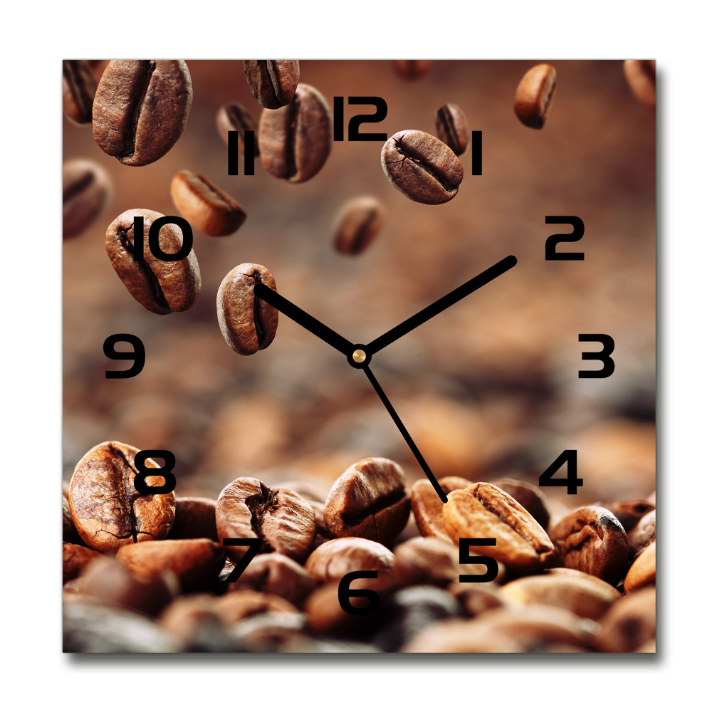 Horloge carrée en verre Grains de café volants