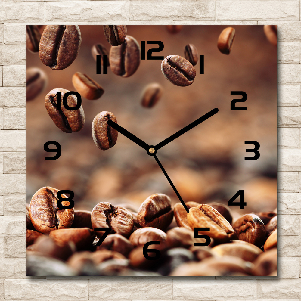 Horloge carrée en verre Grains de café volants