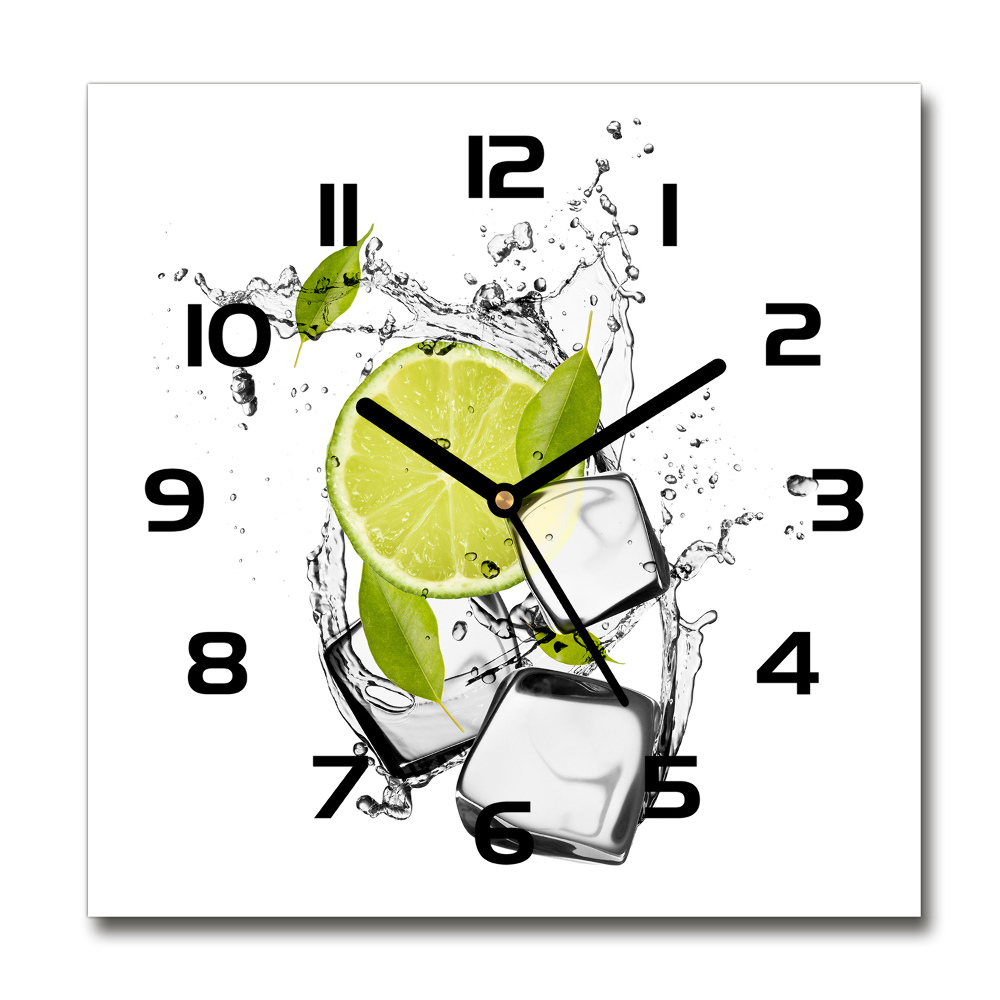 Horloge carrée en verre Citron vert avec des glaçons