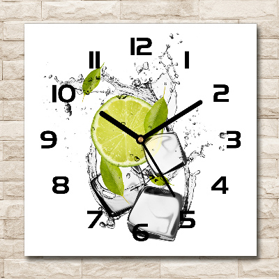 Horloge carrée en verre Citron vert avec des glaçons