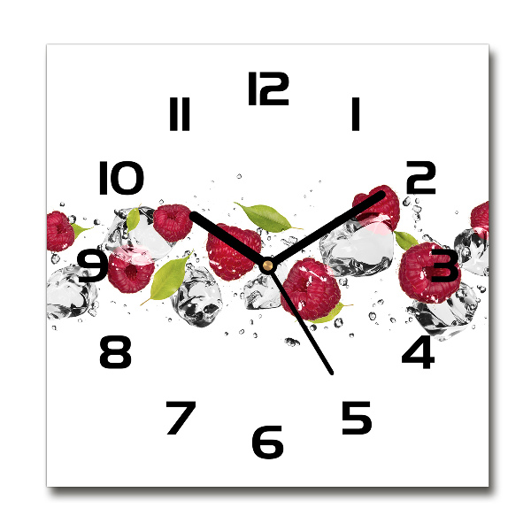 Horloge carrée en verre Framboises et eau