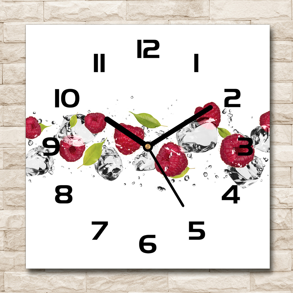 Horloge carrée en verre Framboises et eau