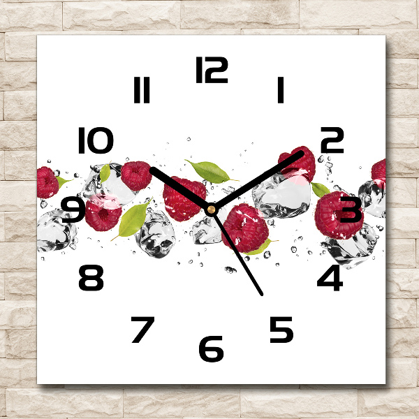 Horloge carrée en verre Framboises et eau