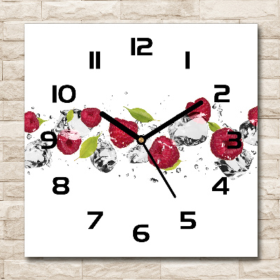 Horloge carrée en verre Framboises et eau