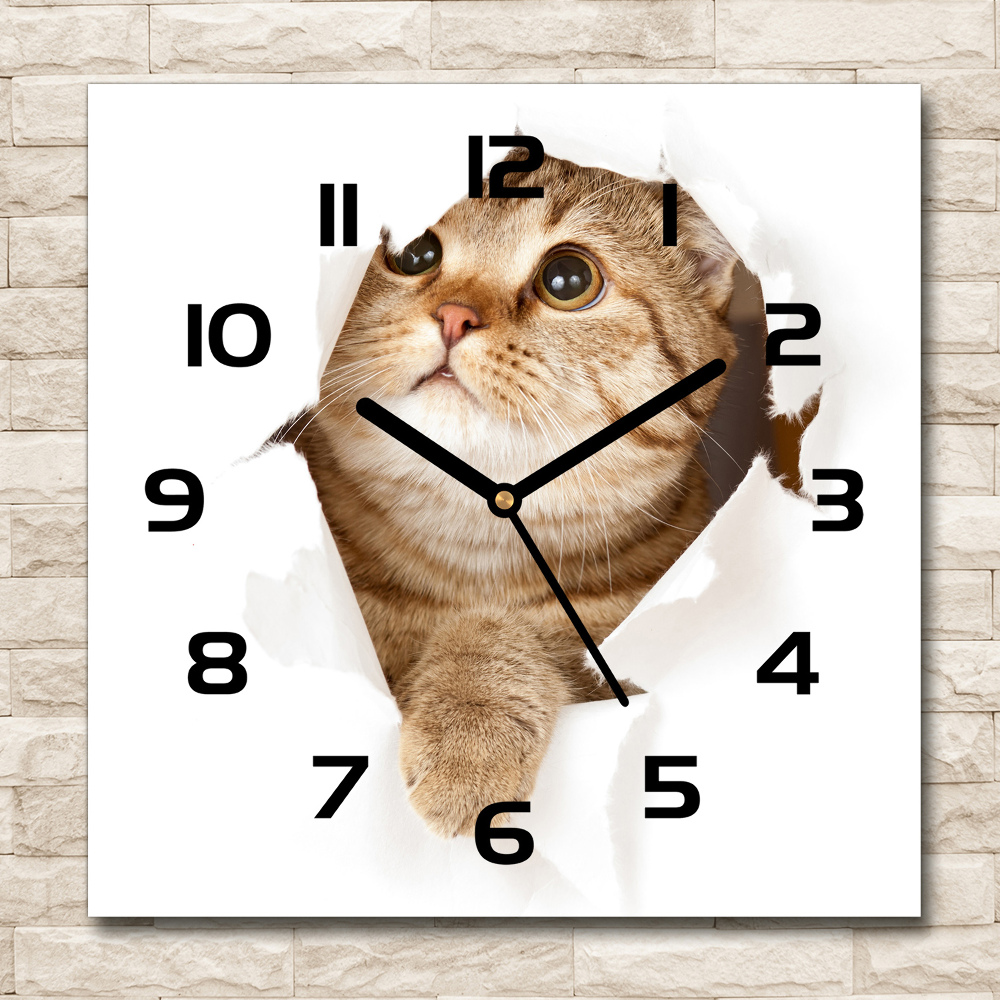 Horloge carrée en verre Chat