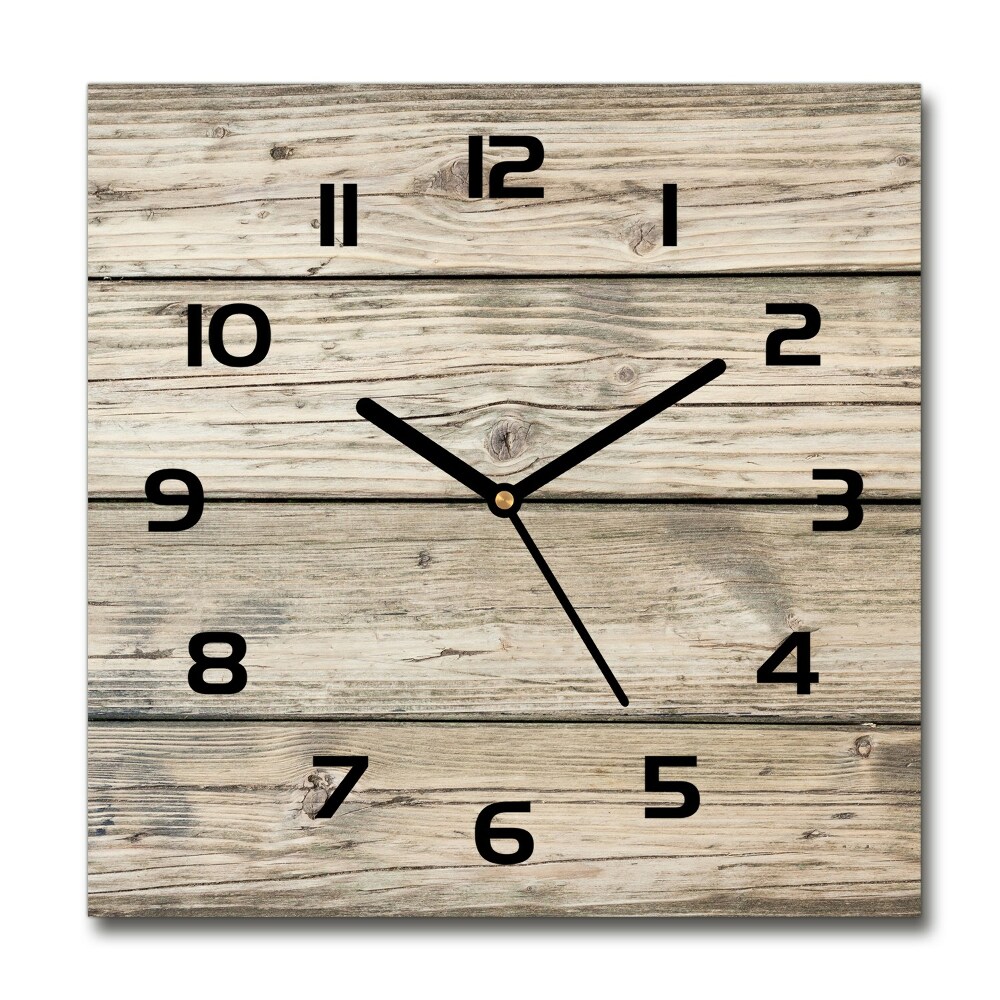 Horloge carrée en verre Fond en bois