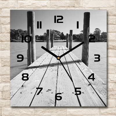 Horloge carrée en verre Jetée en bois noir et blanc