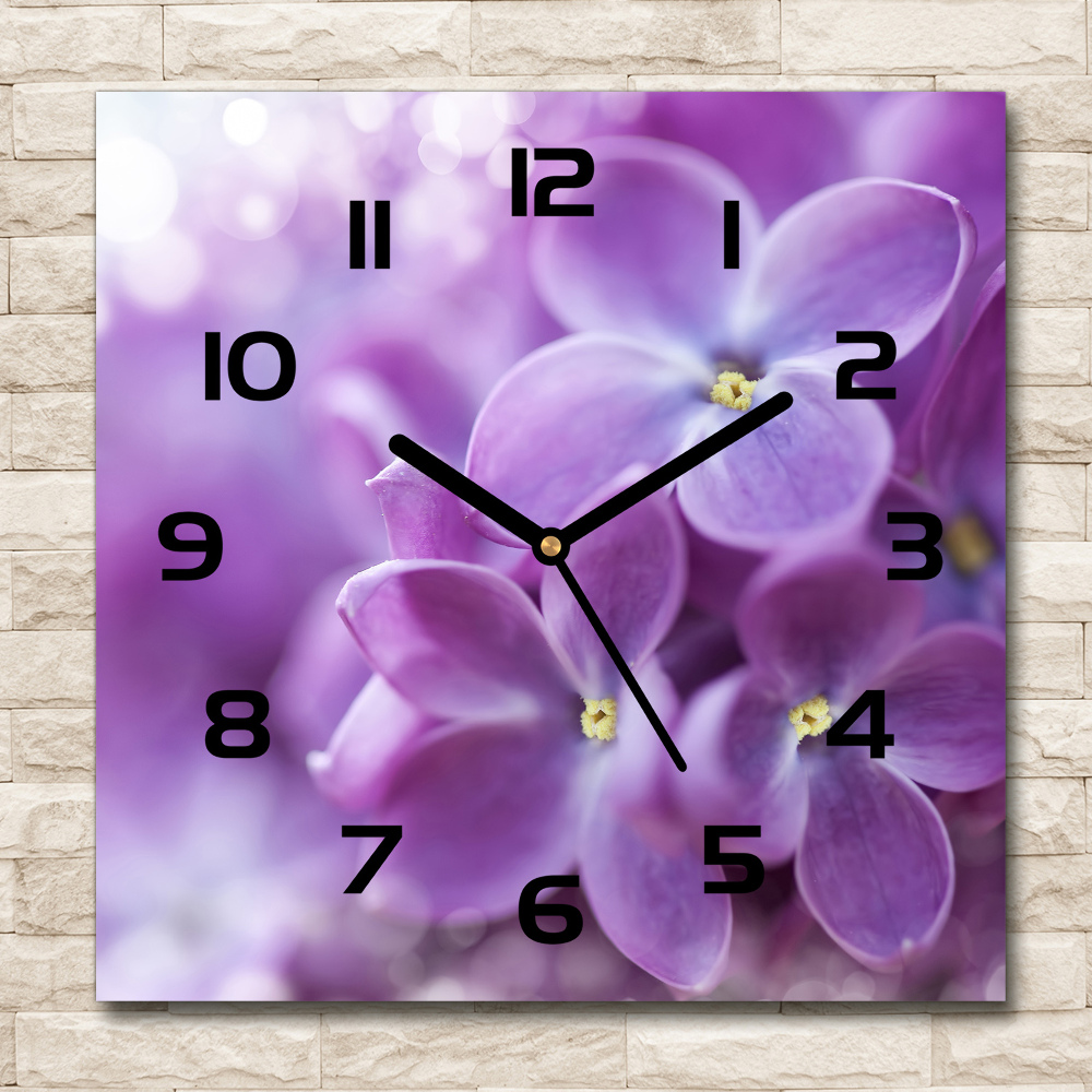 Horloge carrée en verre Fleurs de lilas