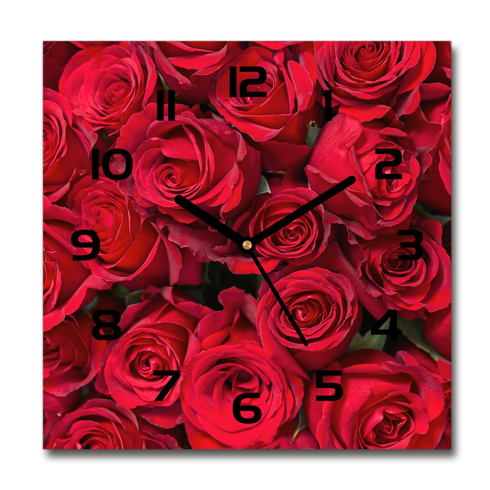 Horloge carrée en verre Roses rouges