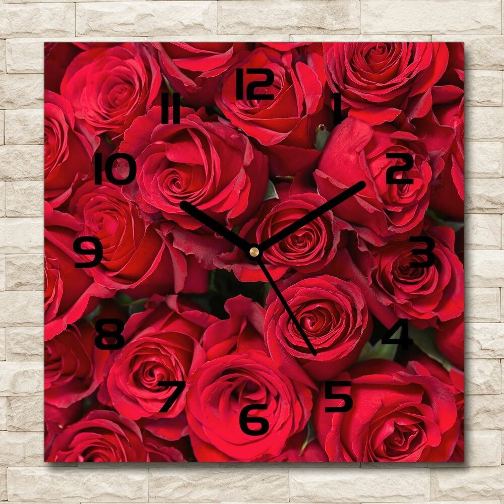 Horloge carrée en verre Roses rouges