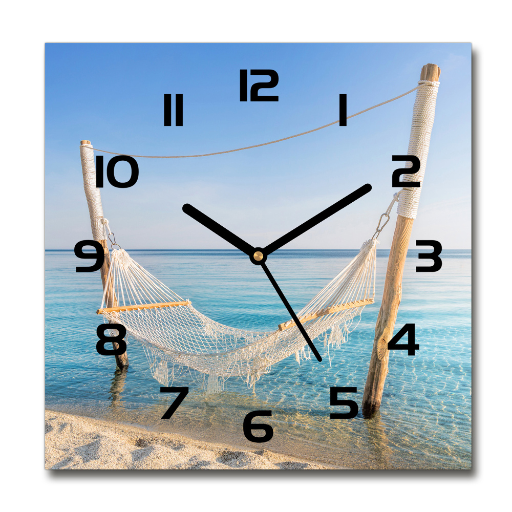 Horloge carrée en verre Hamac au bord de la mer