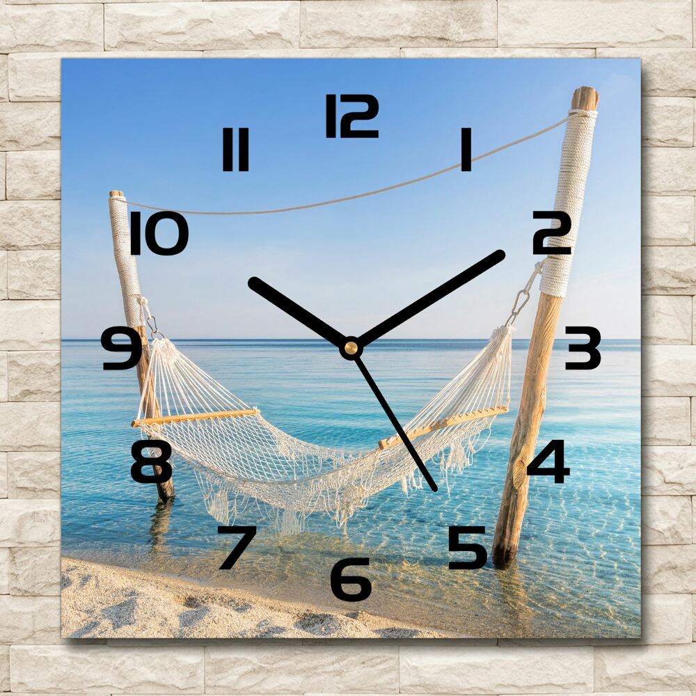 Horloge carrée en verre Hamac au bord de la mer