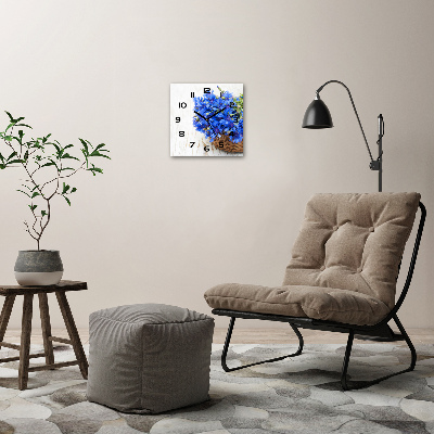 Horloge carrée en verre Bleuets dans un panier