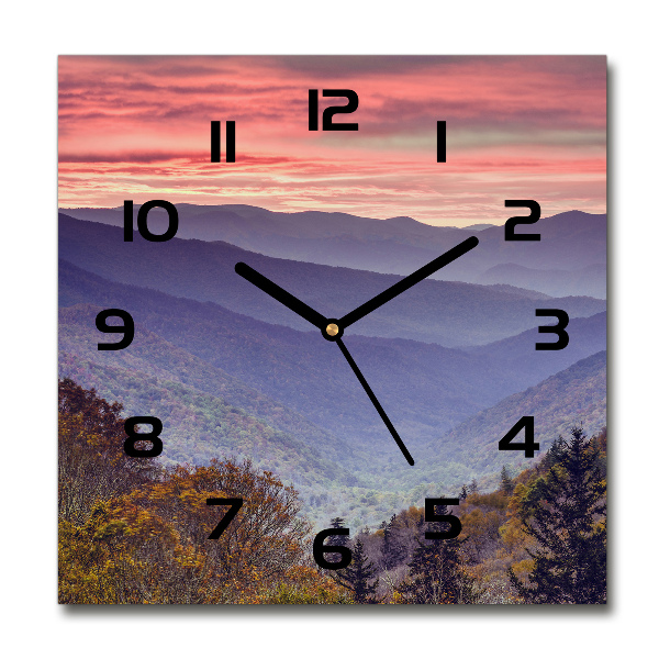 Horloge murale carrée Coucher de soleil en montagne
