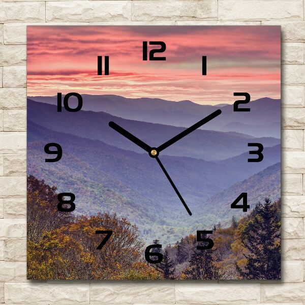Horloge murale carrée Coucher de soleil en montagne
