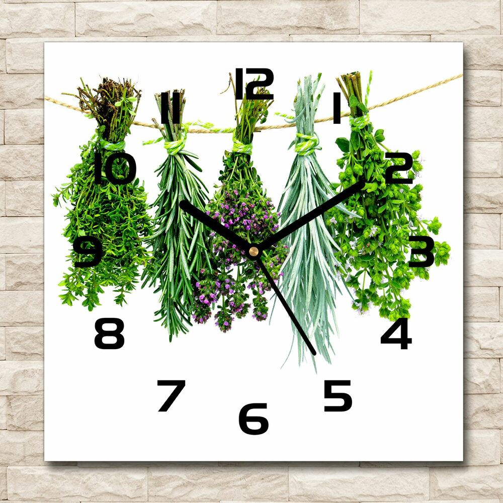 Horloge murale carrée Herbes sur une ficelle