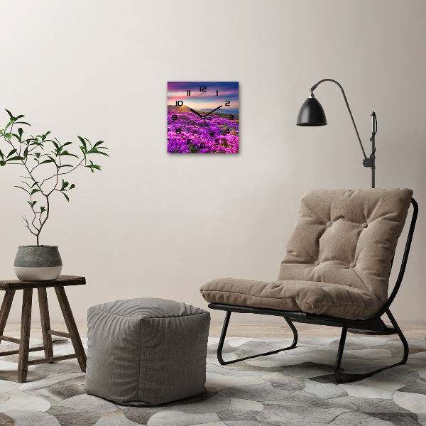 Pendule carrée en verre Fleurs dans les montagnes