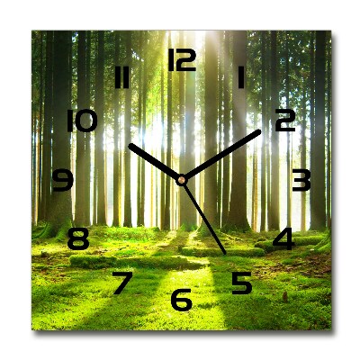 Horloge carrée en verre Forêt au soleil