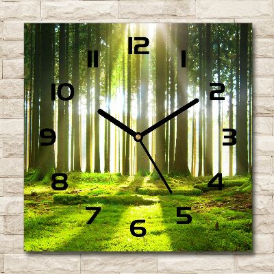 Horloge carrée en verre Forêt au soleil