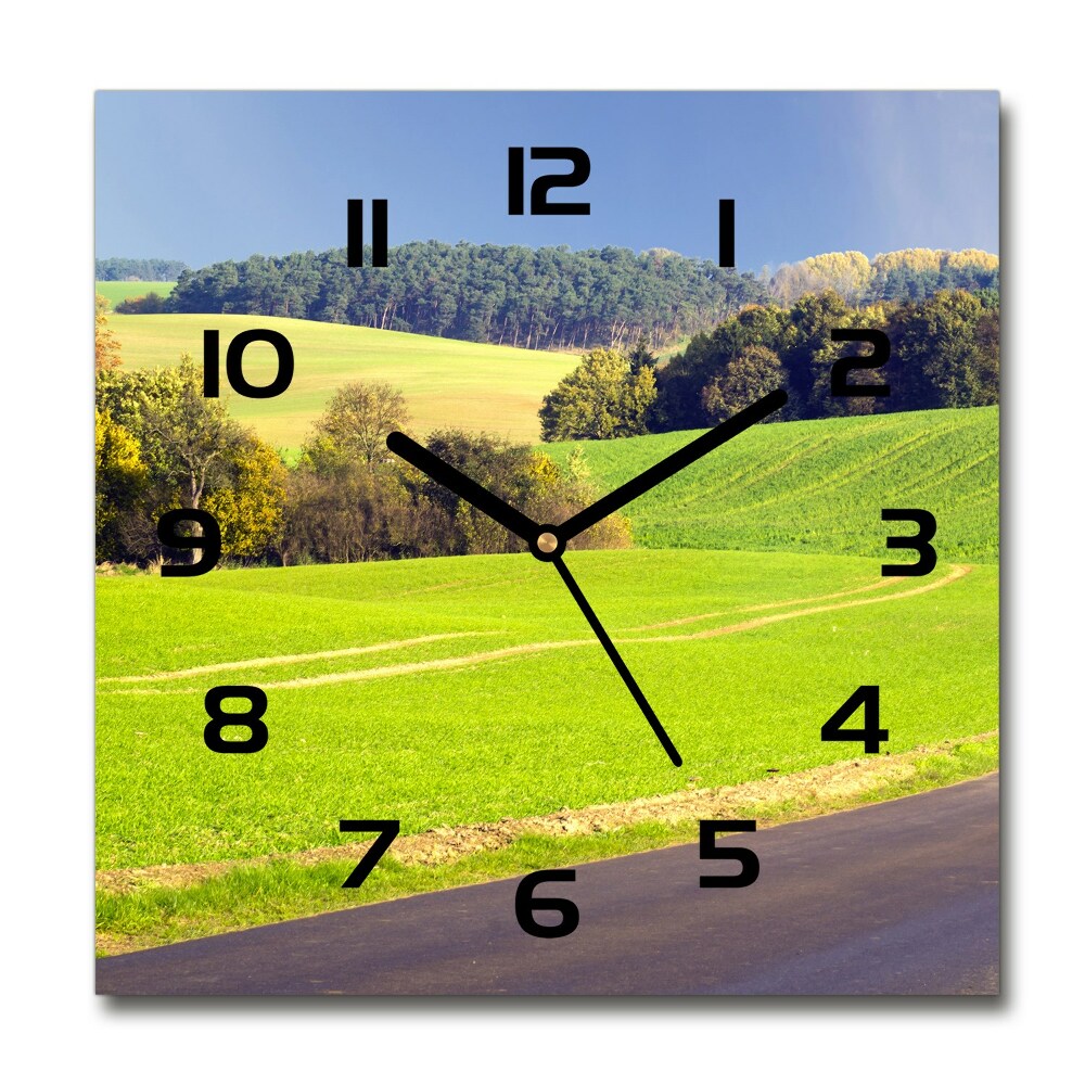 Horloge carrée en verre Route de campagne