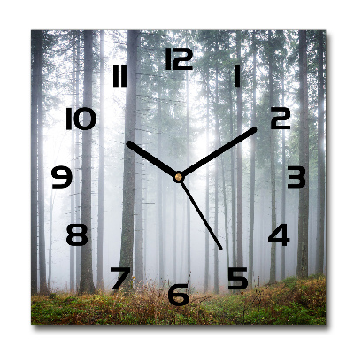 Horloge carrée en verre Brume dans la forêt